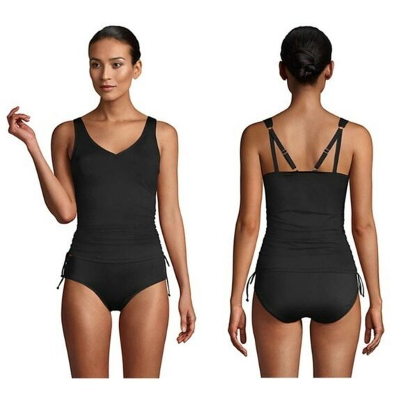 Lands end v neck underwire tankini top black 8 D - Picture 5 of 5